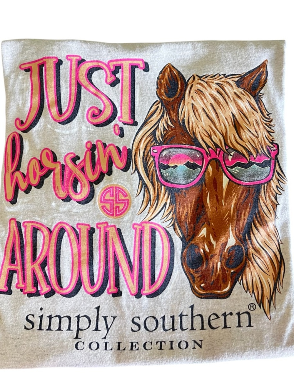 Simply Southern “Just Horsin Around” Horse Graphic Long Sleeve T-Shirt Gray L